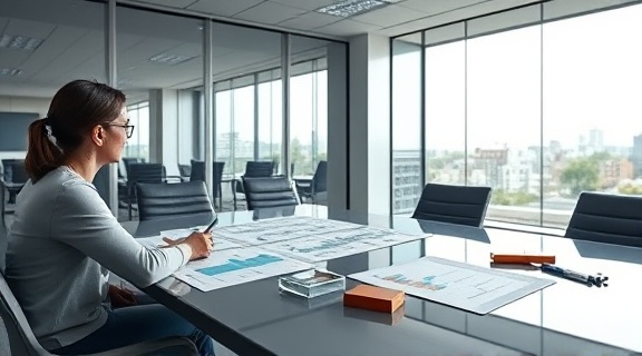 pioneering marketing strategy, meticulous, outlining objectives, photorealistic, sleek boardroom with glass walls, highly detailed, markers and charts on the table, f/1.8 lens, muted colors, natural morning light, shot with a 35mm camera lens.