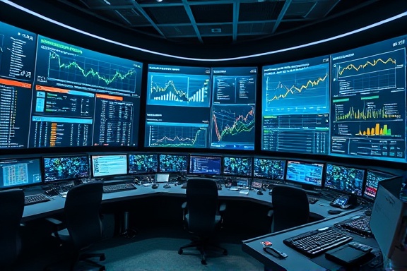 innovative conversion strategy, strategic expression, accelerating growth, photorealistic, futuristic command center with digital displays, highly detailed, synchronized data visualization, agile methodologies, bold colors, dynamic spotlighting, shot with a telephoto lens.